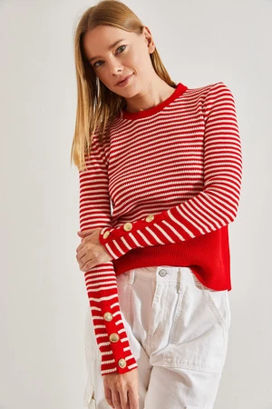 Bianco Lucci Women's Striped Knitwear Sweater with Buttons