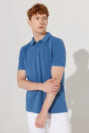 ALTINYILDIZ CLASSICS Men's Indigo Slim Fit Slim Fit Polo Neck 100% Cotton Short Sleeves Patterned T-Shirt.