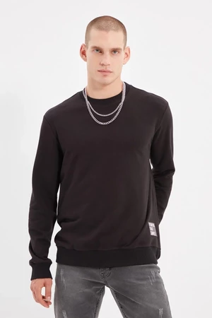 Trendyol Black Men's Crew Neck Regular Fit Sweatshirt with Slogan Label