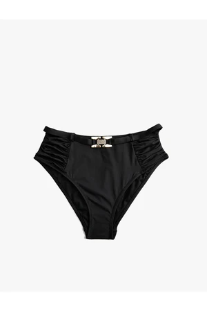 Koton High Waist Bikini Bottom with Stones and Buckle Details with Gathering at the Sides.