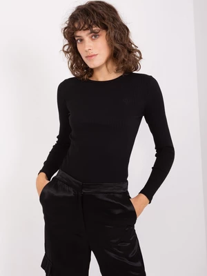 Black basic blouse with long sleeves with stripes
