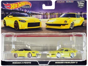 Nissan Z Proto Yellow with Black Top and Nissan Fairlady Z Yellow "Car Culture" Set of 2 Cars Diecast Model Cars by Hot Wheels