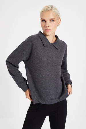 Trendyol Anthracite Shirt Collar Basic Knitted Sweatshirt