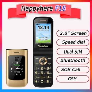 Happyhere F18 unlocked Flip Mobile Phones dual screen Speed dial celular SOS MP3 FM torch Push-button keyboard cheap cell phone