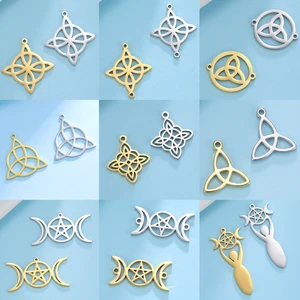 Teamer 5pcs Witch Knot Charm Vintage Celtic Knot Amulet Stainless Steel Charms for Bracelet Jewelry Making Accessories Wholesale