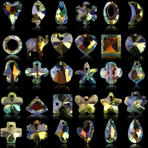 Shiny AB Color Crystal Heart/Drop/Oval/Cross Charms Pendant Glass Loose Spacer Beads for Jewelry DIY Making Necklaces Earrings