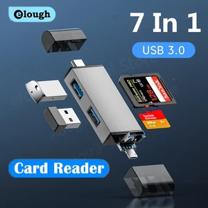 Elough 6/7 In 1 Card Reader USB 3.0 Micro SD TF Card Memory Reader High Speed USB Flash Drive Type c 3.1 To USB Adapter Writer