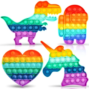 Bubble Fidget Sensory Toy Decompression Silicone Popper Toy Rainbow Unicorn Dinosaur Robot Square Push & Pop for Squeeze