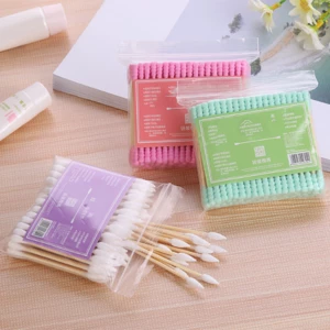 100pcs/ Pack Double Head Cotton Swab Disposable Women Makeup Cotton Buds Tip For Wooden Sticks Ears Clean Health Care To