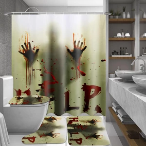 180x180cm Bloody Hands Bathroom Waterproof Shower Curtain Non-slip Mats Bath Carpets Toilet Cover Floor Mat Halloween Gi