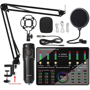 BM800 Condenser Microphone with DJ10 bluetooth Sound Card Shock Mount Microphone for Gaming Live Broadcast for iPhone Ph