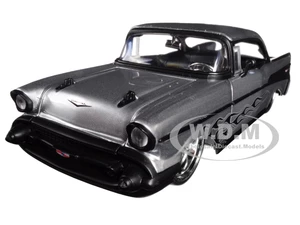 1957 Chevrolet Bel Air Silver with Flames 1/24 Diecast Model Car by Jada