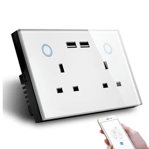 MAKEGOOD 2 Gang WIFI Smart USB Wall Socket UK Electrical Plug Outlet 15A Power Touch Switch Wireless Homekit Charge Work