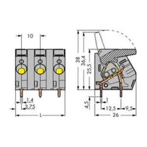 Pružinová svorkovnice WAGO 2706-212, 6.00 mm², Pólů 12, šedá, 10 ks