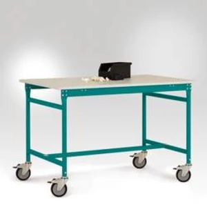Manuflex LB4043.5021 Odkládací stolek ESD ZÁKLADNÍ mobilně se kaučuk stolní deska ve vodní modrá RAL 5021, Šxhxv: 1250 x 800 x 850 mm
