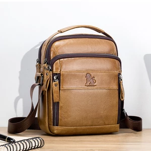 Menico Men Genuine Leather Vintage Casual Multi-compartment Large Capacity Shoulder Crossbody Bag