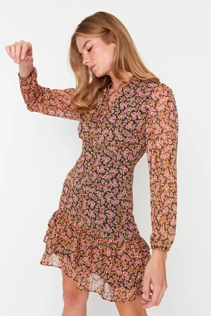 Trendyol Multi Color Ruffle Detail Printed Chiffon Woven Dress