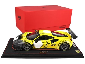 Ferrari 488 GT Modificata Yellow and Gray with Graphics with DISPLAY CASE Limited Edition to 248 pieces Worldwide 1/18 Model Car by BBR