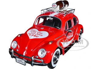 1966 Volkswagen Beetle Red "Enjoy Coca-Cola" with Roof Rack and Accessories 1/24 Diecast Model Car by Motor City Classics