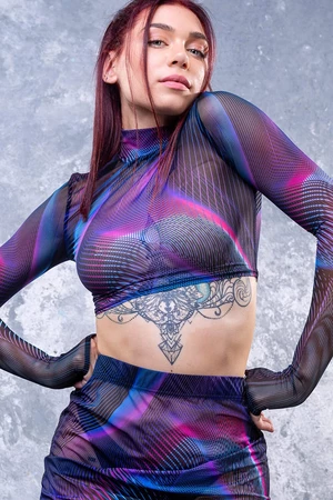 Rave Mesh Long-Sleeve Crop Top - Festival Crop Top Women - See-through Rave Outfit
