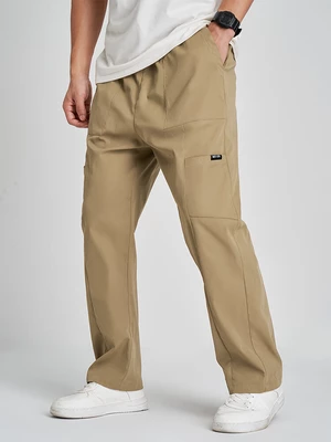 Mens Solid Color Seam Detail Multi Pocket Loose Straight Pants