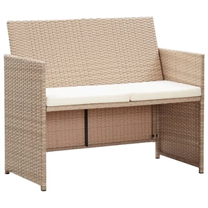2 Seater Garden Sofa with Cushions Beige Poly Rattan