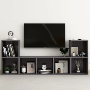 3 Piece TV Cabinet Set High Gloss Gray Chipboard