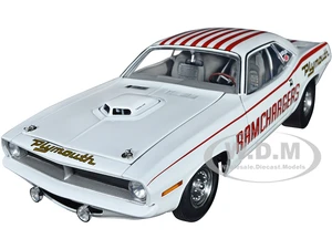 1970 Plymouth HEMI Barracuda Super Stock "Ramchargers" White with Red Stripes Limited Edition to 750 pieces Worldwide 1/18 Diecast Model Car by ACME