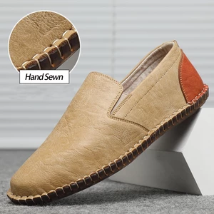 Menico Men Soft Waterproof Hand Sewn Slip On Loafers Casual Leather Shoes