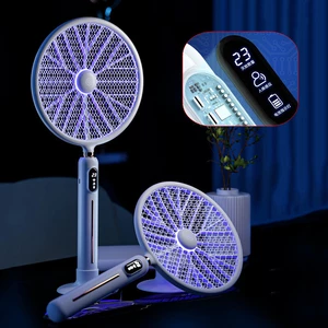 2-in-1 Electric Mosquito Swatter 5V 3W USB Type-C Charging LCD Display No Radiation Smart Counting Mosquito Zapper Swatt