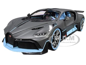 Bugatti Divo Matt Gray with Blue Accents 1/18 Diecast Model Car by Bburago