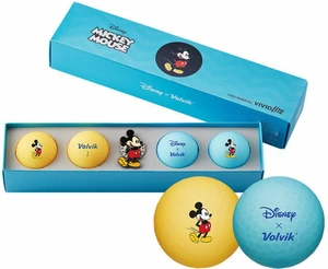 Volvik Vivid Lite Disney Characters 4 Pack Golf Balls Mickey Mouse Plus Ball Marker Yellow/Blue