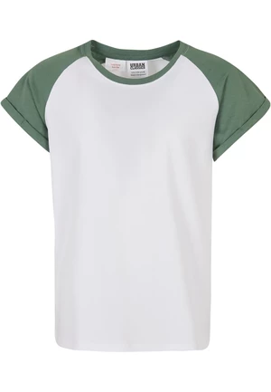 Girls' contrasting raglan t-shirt white/sage