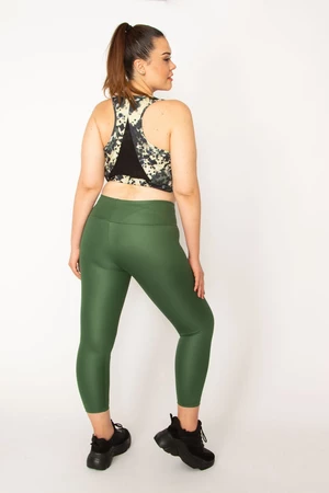Şans Women's Plus Size Green Tulle Detailed Crop Scallops