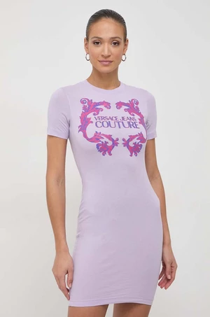 Bavlněné šaty Versace Jeans Couture fialová barva, mini, 76HAOG02 CJ02G