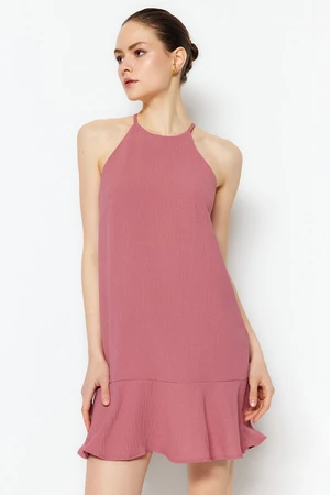 Trendyol ružová mini tkaná sukňa rovného strihu volánové tkané šaty
