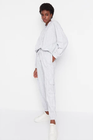 Trendyol Gray Hoodie with Stitching Detail, Fine-knitted Tracksuit Set