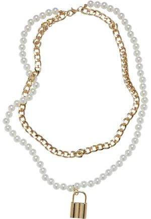 Padlock Pearl Layring Necklace Gold