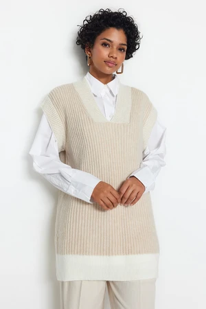 Trendyol Stone Color Blocked V-Neck Thessaloniki Knitwear Sweater