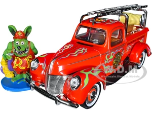 "Rat Fink" Fire Engine Truck Red with Graphics and Rat Fink Firefighter Resin Figure 1/18 Diecast Model Car by Auto World