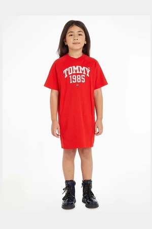 Dievčenské bavlnené šaty Tommy Hilfiger Červená farba, mini, rovný strih