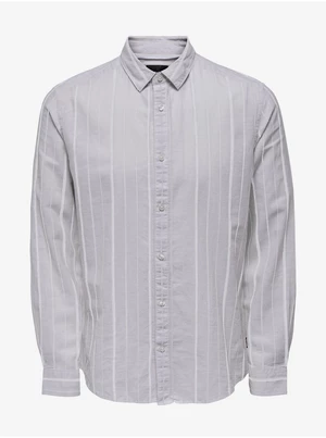 Light grey men's striped shirt with linen ONLY & SONS Cai - Men