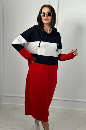 Three-color hooded dress dark blue + white + red