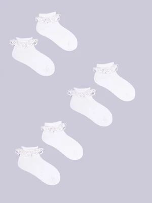 Yoclub Kids's Girls' Turn Cuff Ruffle Cotton Socks 3-pack SKA-0122G-010J-001