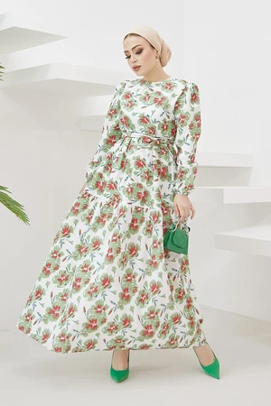 InStyle Nila Floral Pattern Belted Dress - Mint