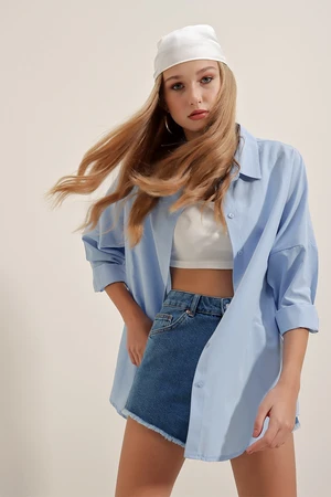 Bigdart 3900 Oversize Long Basic Shirts - Blue