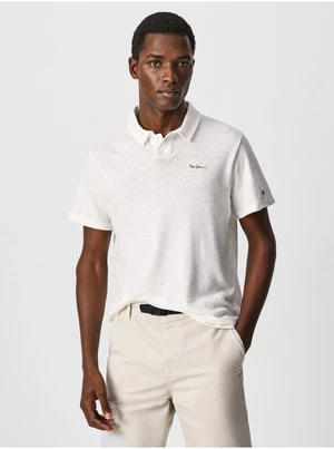 Creamy men's polo shirt with linen Pepe Jeans Faren - Men