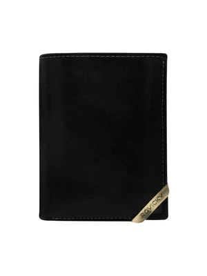 Black and dark brown men's wallet with gold accent