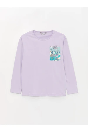 LC Waikiki Girl's T-Shirt with a Crew Neck Printed Long Sleeve