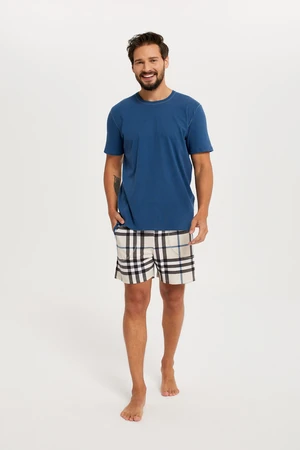 Men's pyjamas Gilbert, short sleeves, shorts - blue-green/print